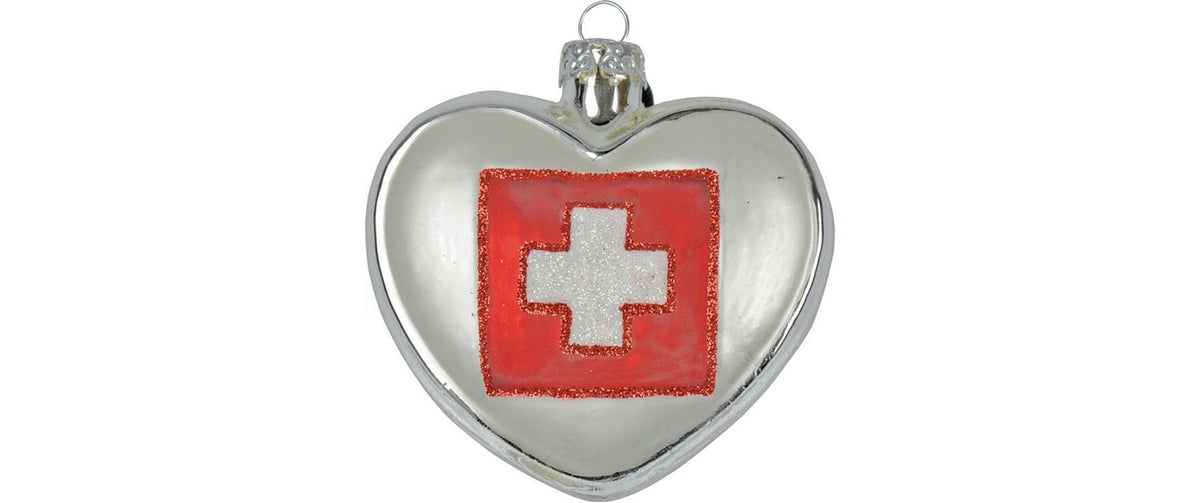Creanorm Weihnachtskugel – Herz mit CH Kreuz – Glas, Mehrfarbig
