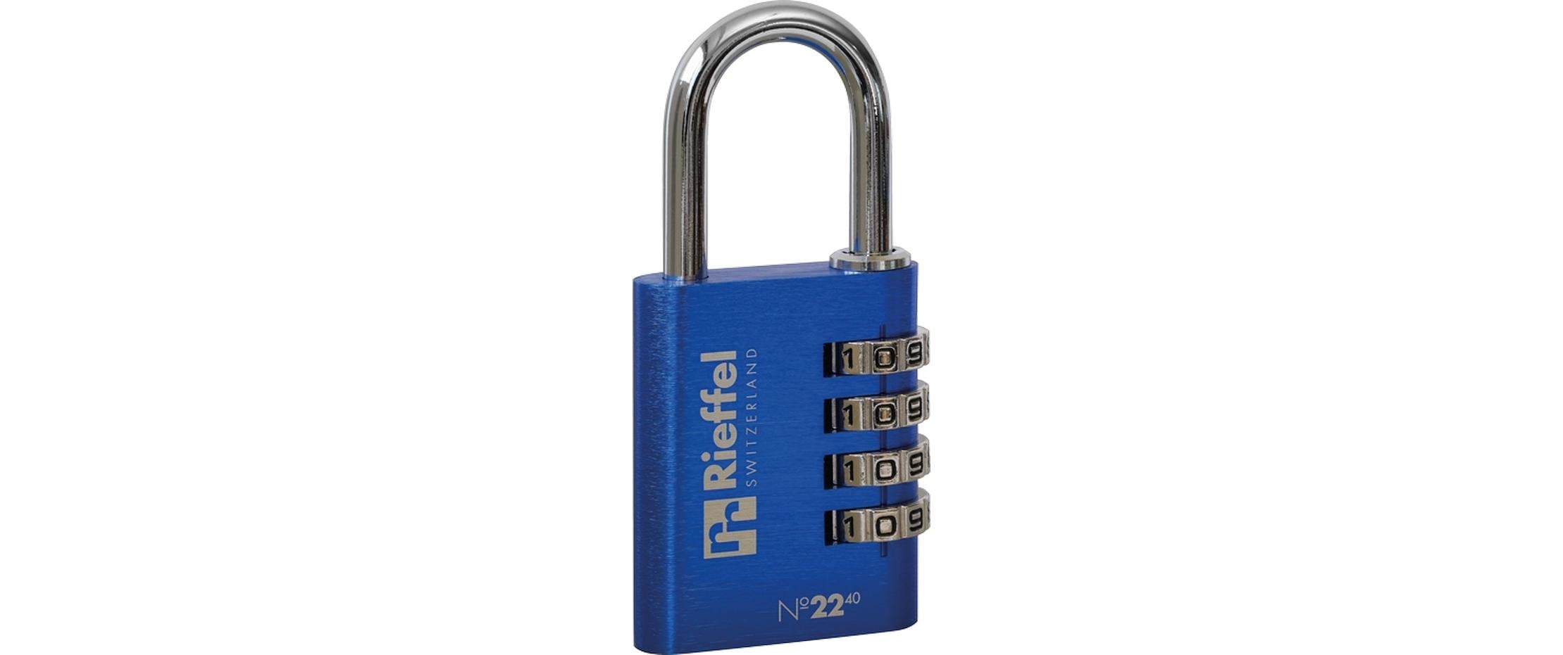 Rieffel Nr. 22 Kombinationsschloss – Aluminium, 22×40 mm, Sicherheitslevel 3, Blau