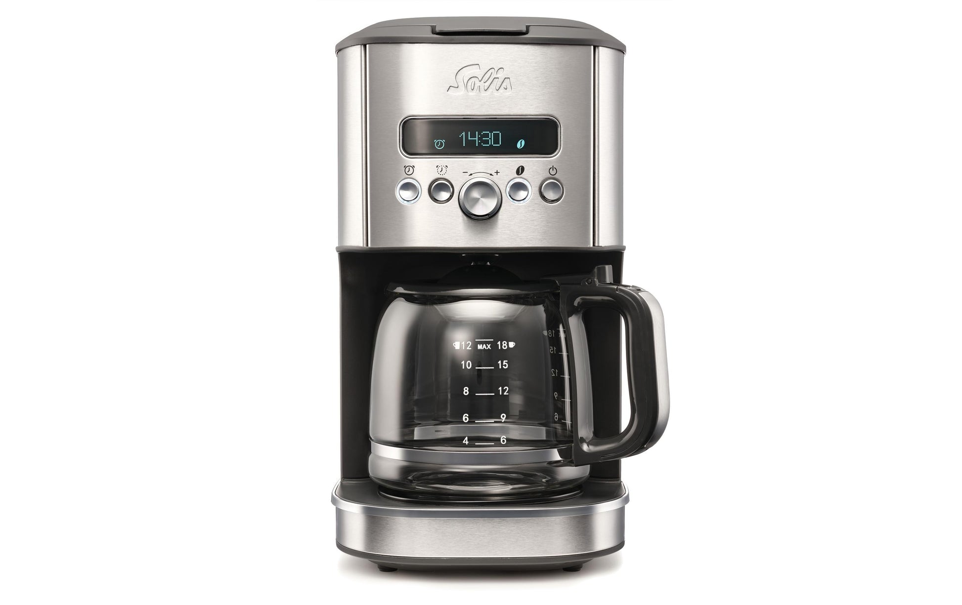 Solis Filterkaffeemaschine – 12 Tassen, 1,8 l, Warmhaltefunktion, Schwarz/Silber