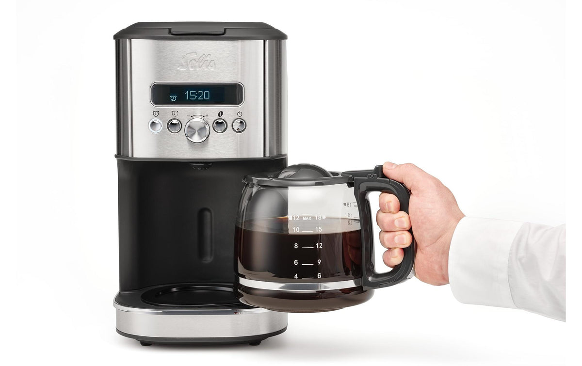 Solis Filterkaffeemaschine – 12 Tassen, 1,8 l, Warmhaltefunktion, Schwarz/Silber