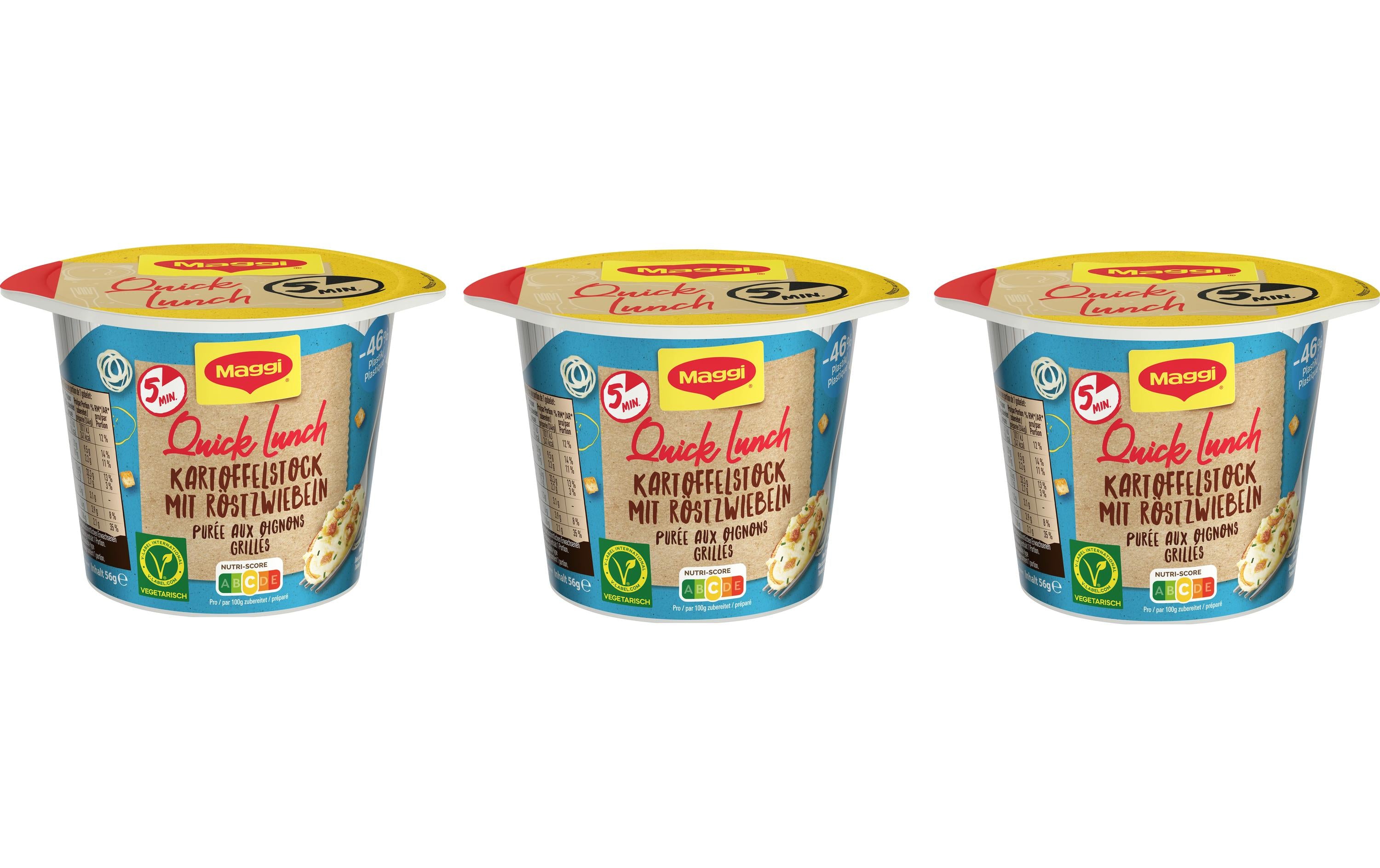 Maggi Quick Lunch Kartoffelgericht Stocki mit Röstzwiebeln, vegetarisch – 3×56 g