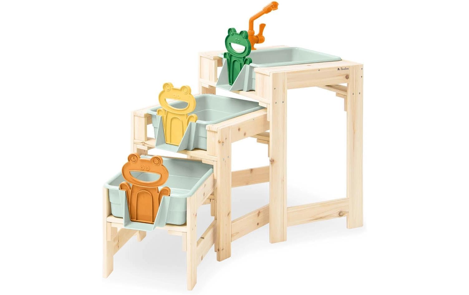 Pinolino Kinderträume Wasserspieltisch-Set – 98 × 61 × 39,5 cm – ab 2 Jahren – Massivholz, Beige