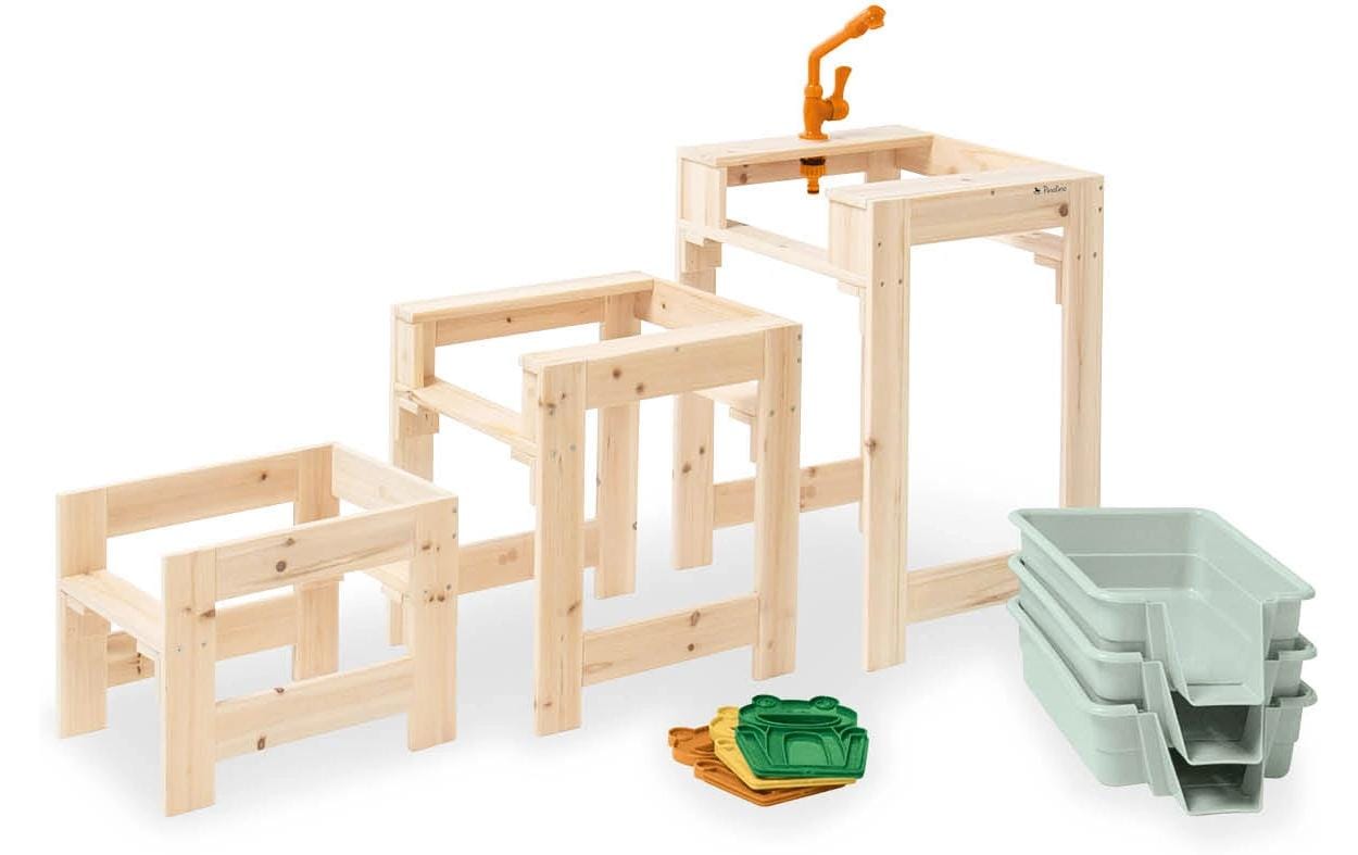 Pinolino Kinderträume Wasserspieltisch-Set – 98 × 61 × 39,5 cm – ab 2 Jahren – Massivholz, Beige