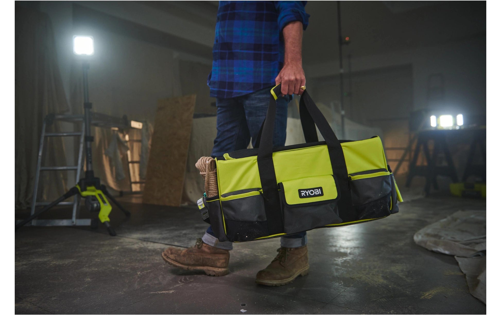 Ryobi werkstatt Ryobi RSSLTB1 Werkzeugtasche 49 l – mit Schultergurt, abschliessbar, Gelb/Schwarz, B 290 × H 300 × T 560 mm