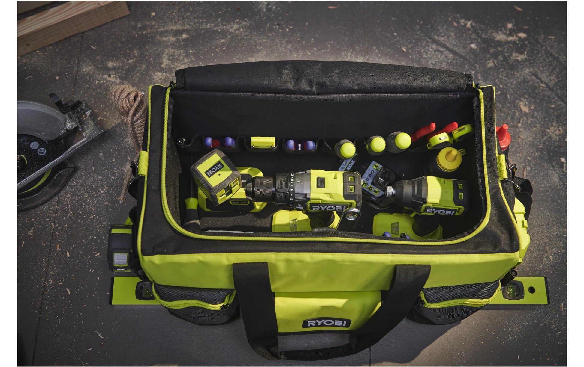 Ryobi werkstatt Ryobi RSSLTB1 Werkzeugtasche 49 l – mit Schultergurt, abschliessbar, Gelb/Schwarz, B 290 × H 300 × T 560 mm
