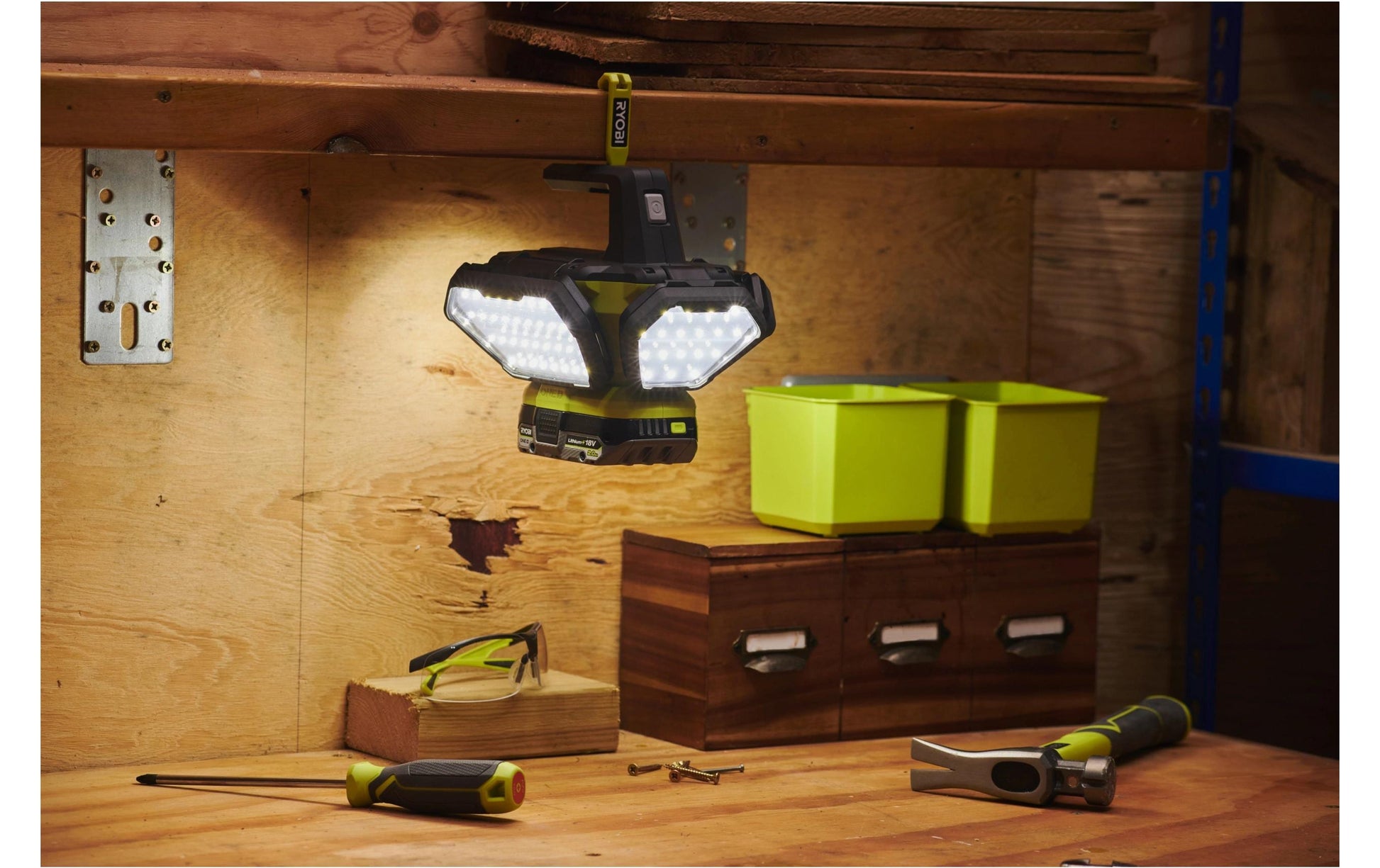 Ryobi werkstatt Ryobi Arbeitsleuchte R18L360-0 – 3500 lm, 360°, 18 V Akku, dimmbar, Haken, tragbar – Grün