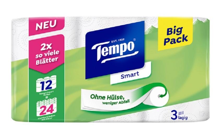 Tempo Toilettenpapier – 3-lagig, 300 Blatt/Rolle – 12 Rollen