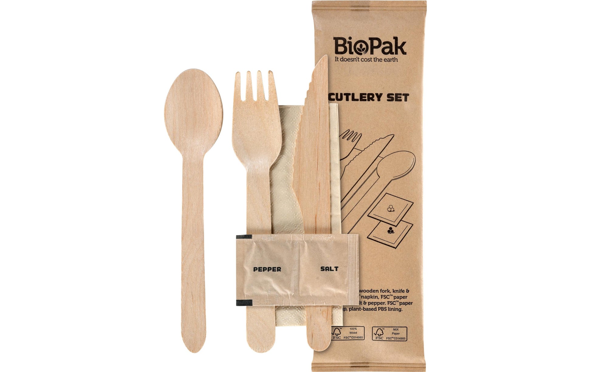 Duni Besteck-Set 6-teilig, Holz – 20,5 cm – beige/braun – 250 Stk.