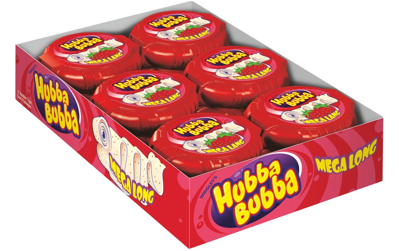 Hubba Bubba Rolle Mega Lang Kaugummi Erdbeere, glutenfrei, vegan – 12 × 56 g
