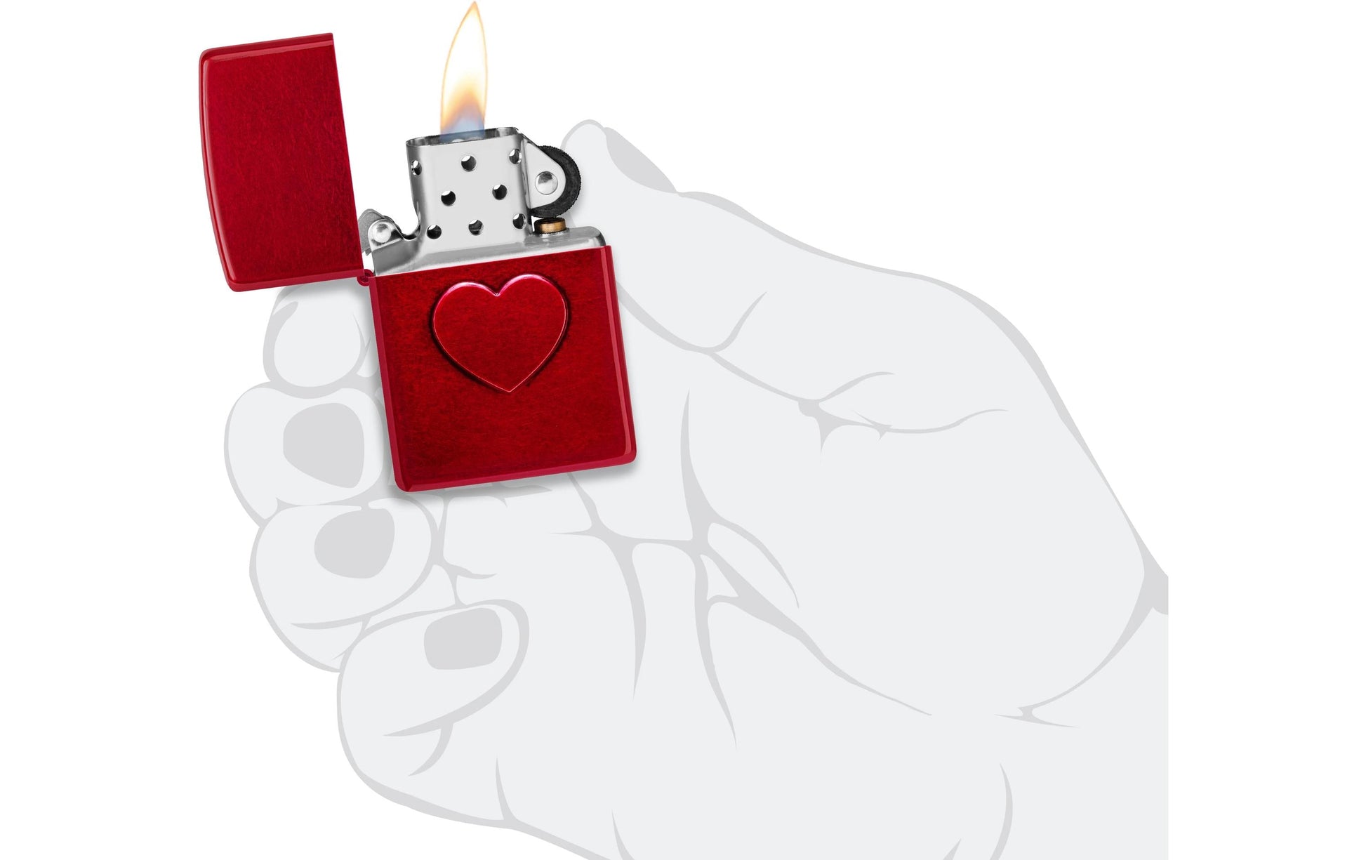 Zippo Feuerzeug – Geprägtes Herz Design – rot, Metall – 60 × 20 × 85 mm