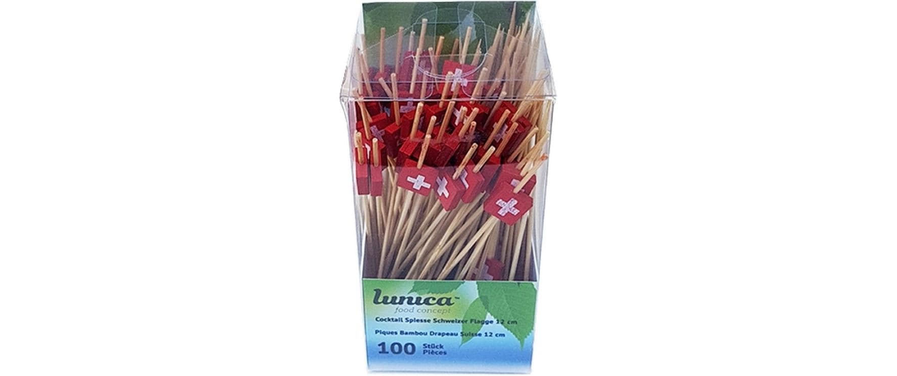 Haushaltsware Lunica Party-Piekser Schweizer Flagge – Braun/Rot – 12 cm – Bambus – 100 Stk