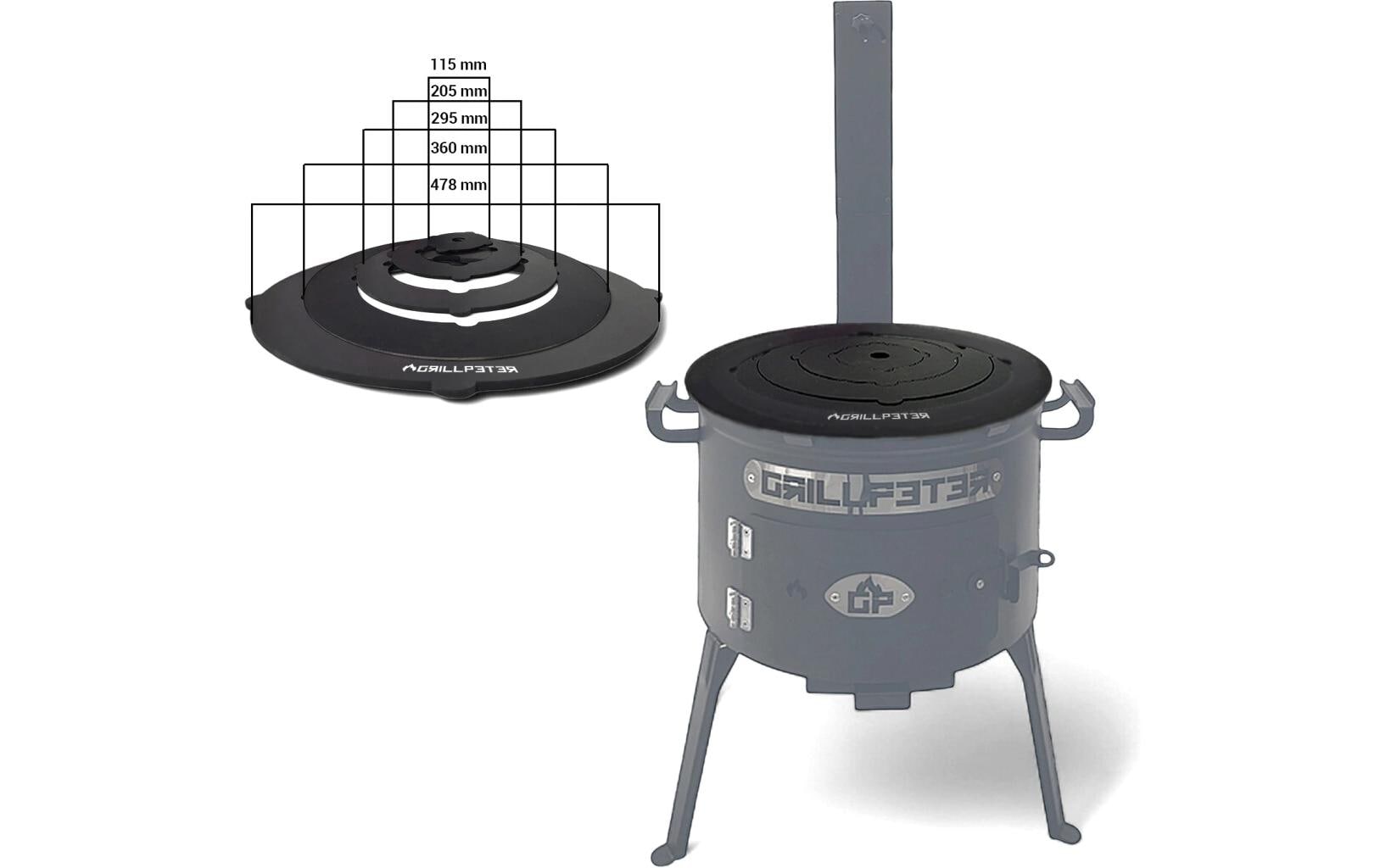 Grillpeter Adapterplatte – Ø 45 cm, H 11,3 cm, Stahl – für Utschak