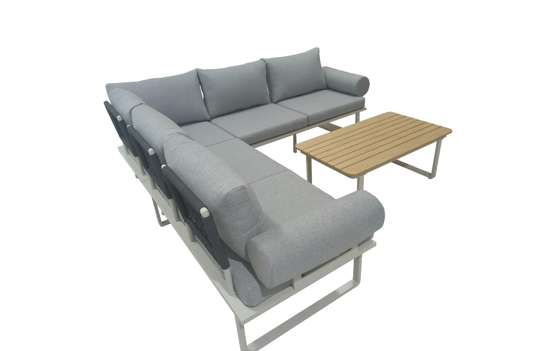 Nordicated Lounge-Set HERA – Aluminium & Polyester – beige/grau – mit 5 Sitzplätzen
