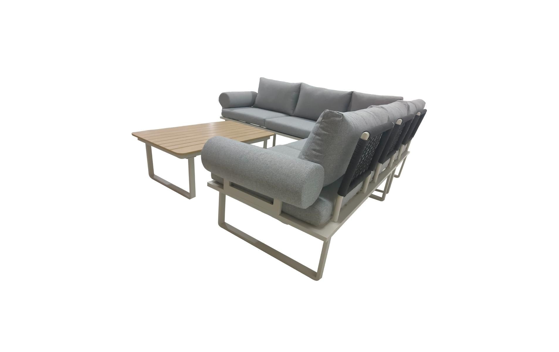 Nordicated Lounge-Set HERA – Aluminium & Polyester – beige/grau – mit 5 Sitzplätzen
