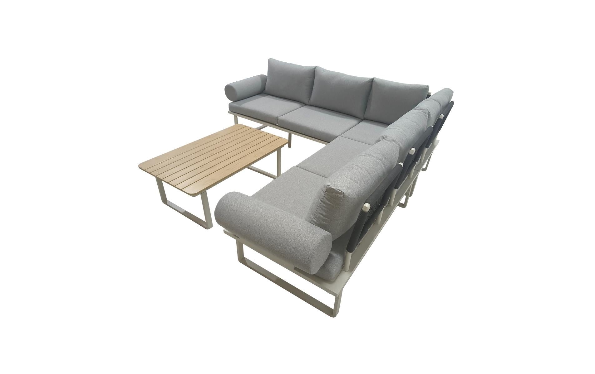 Nordicated Lounge-Set HERA – Aluminium & Polyester – beige/grau – mit 5 Sitzplätzen