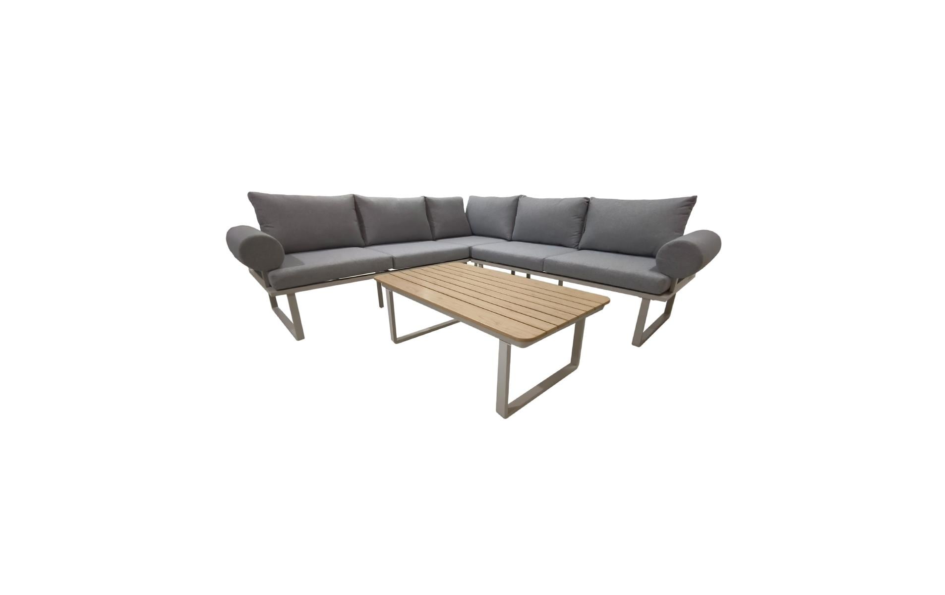 Nordicated Lounge-Set HERA – Aluminium & Polyester – beige/grau – mit 5 Sitzplätzen