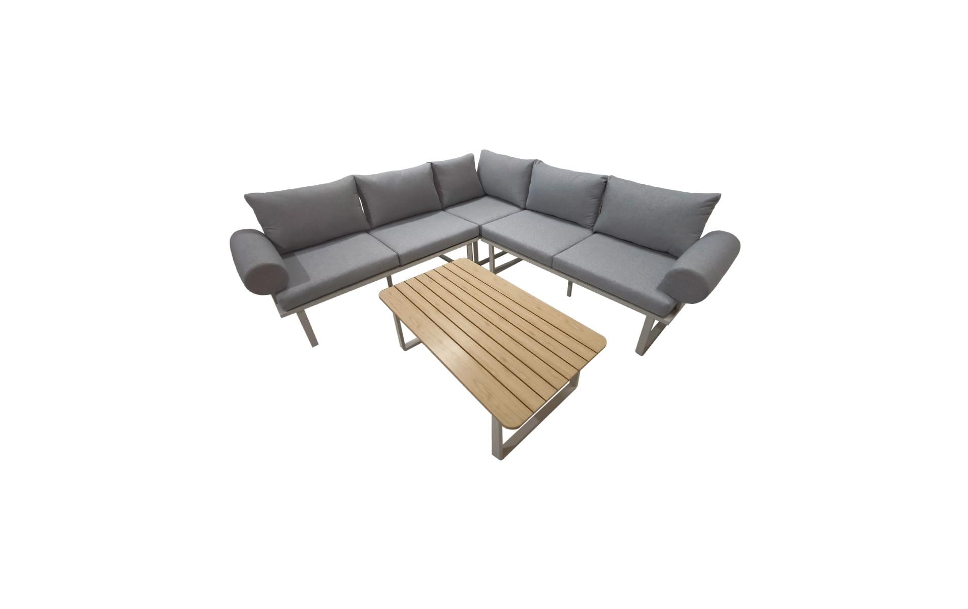 Nordicated Lounge-Set HERA – Aluminium & Polyester – beige/grau – mit 5 Sitzplätzen