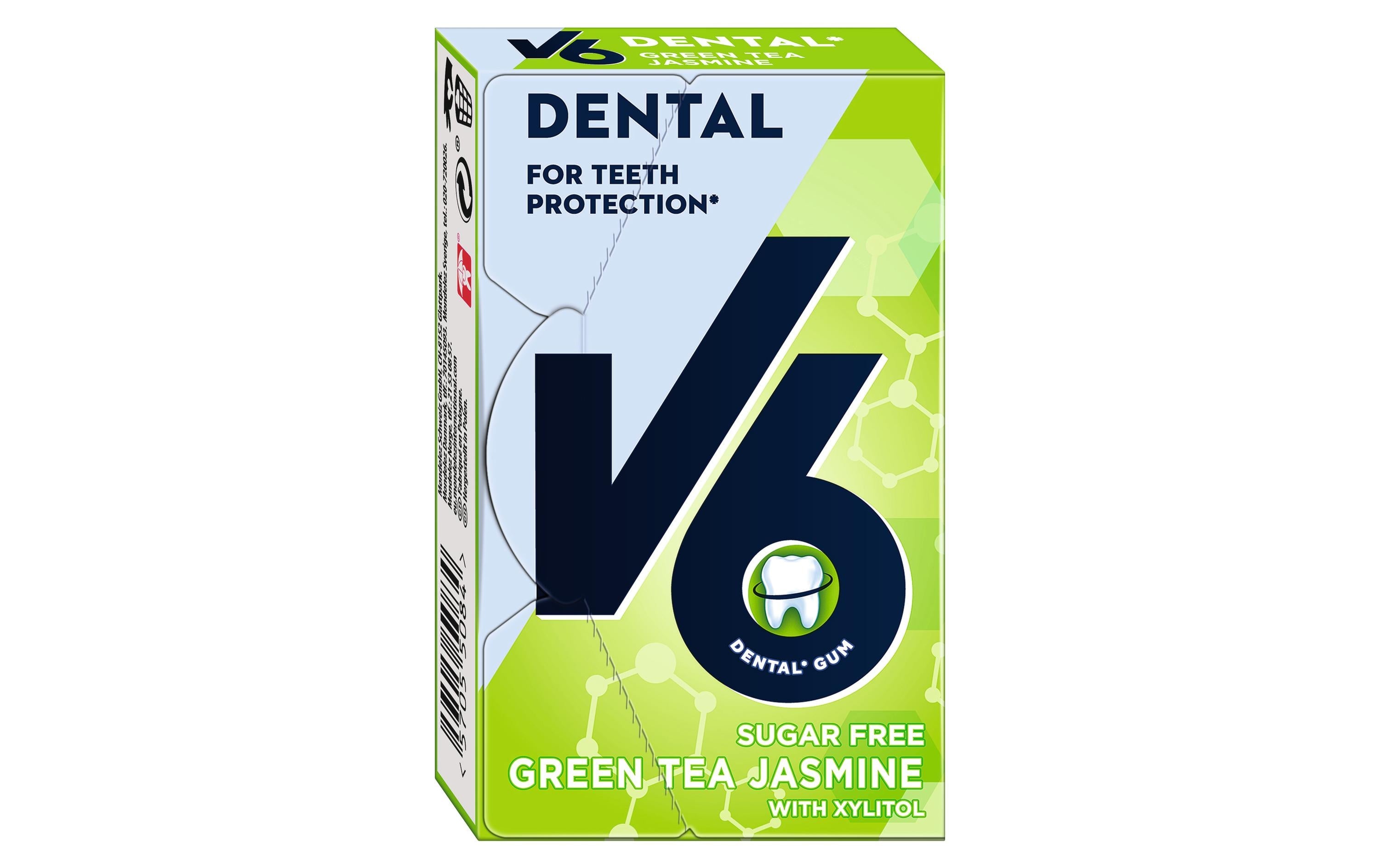 V6 Dental Kaugummi – Grüntee & Jasmin, zuckerfrei – 24 g