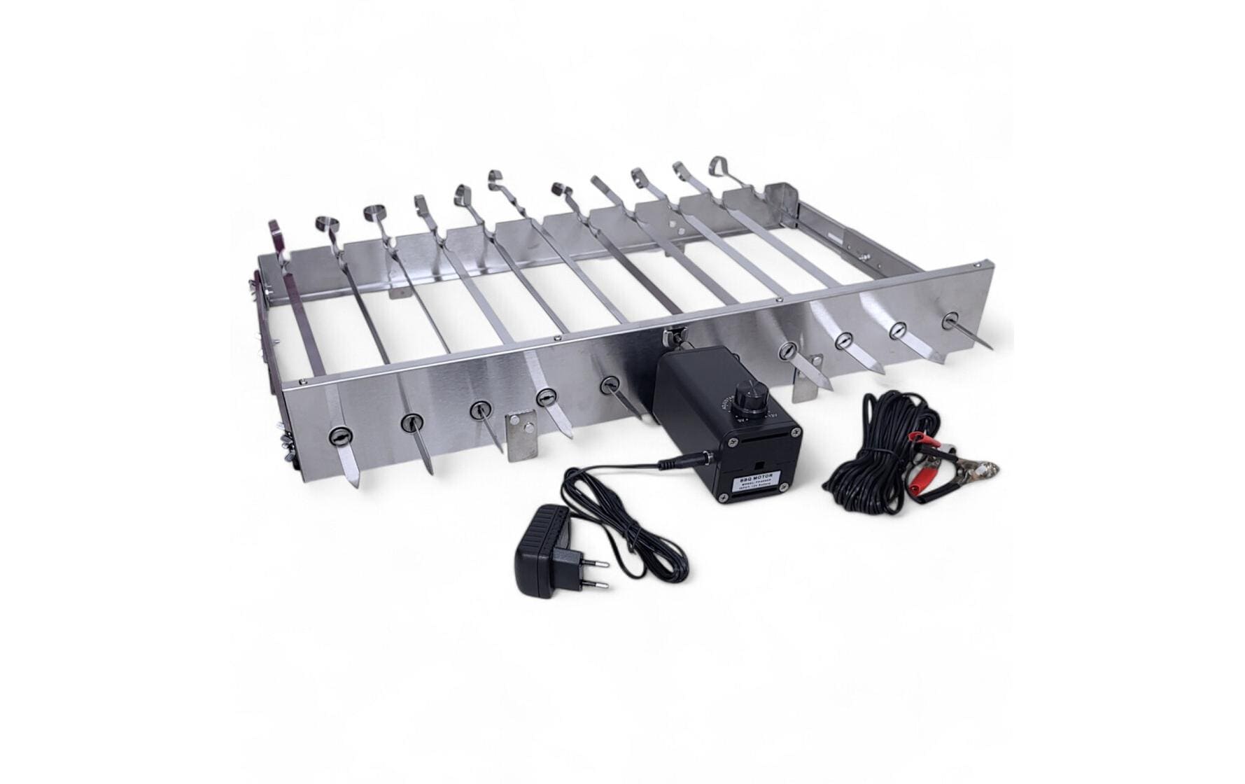 Grillpeter Drehspiessaufsatz 62 cm, Edelstahl, 230 V, Holzkohle, für 11 Spiesse