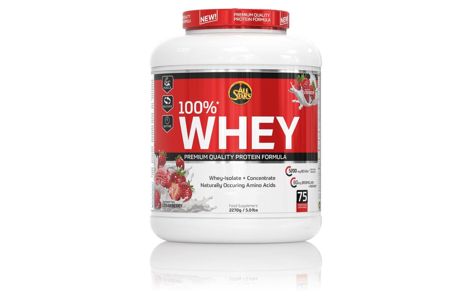 ALL STARS Fitness Products All Stars Whey Protein 100% – Erdbeere – 2,27 kg