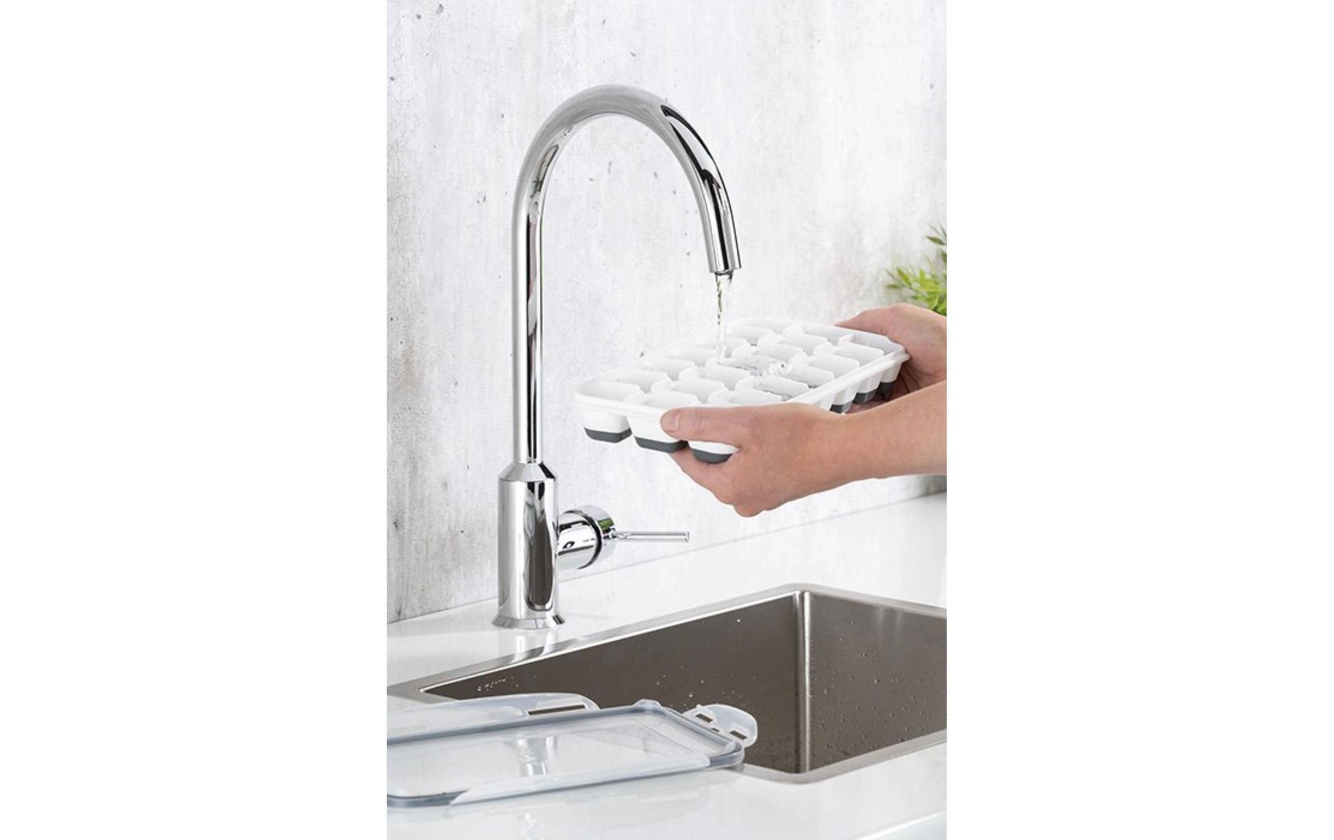 APS – Eiswürfelform mit Deckel, 15 × 25 × 4 cm, Polypropylen (PP), transparent/grau/weiss