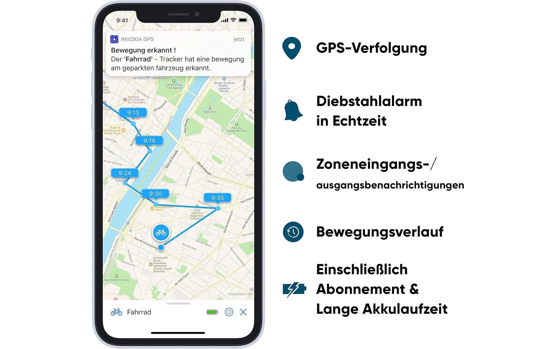 Invoxia GPS Bike Tracker – Schwarz, für Android, iPhone