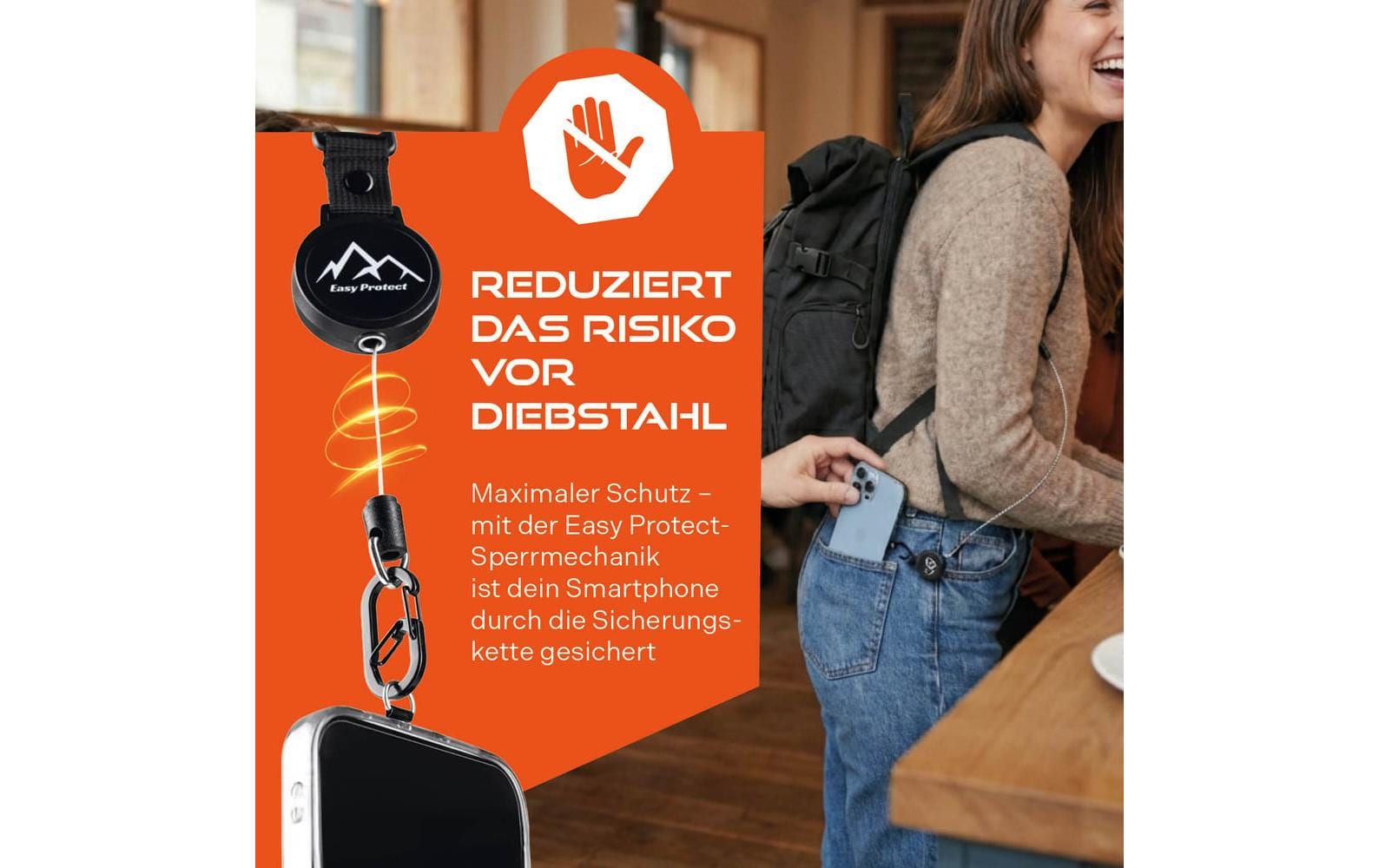 Peak protect Easy Protect – Smartphone-Trageband – Fallsicher – für Smartphones (Universal) – Schwarz