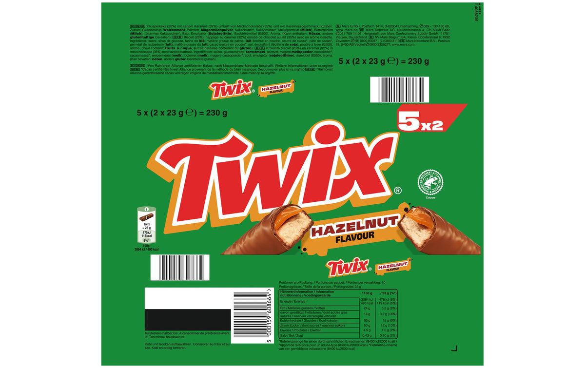 TWIX Multipack Schokoriegel – Haselnuss – 5 × 46 g