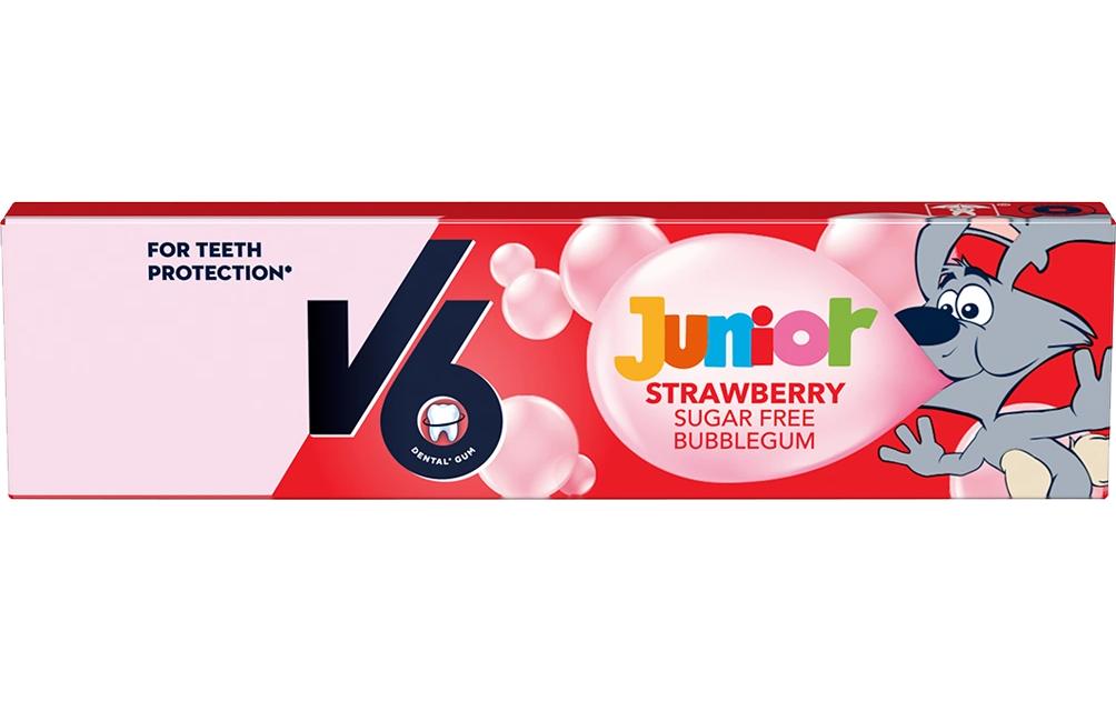 V6 Junior Kaugummi Erdbeere, zuckerfrei – 22 g