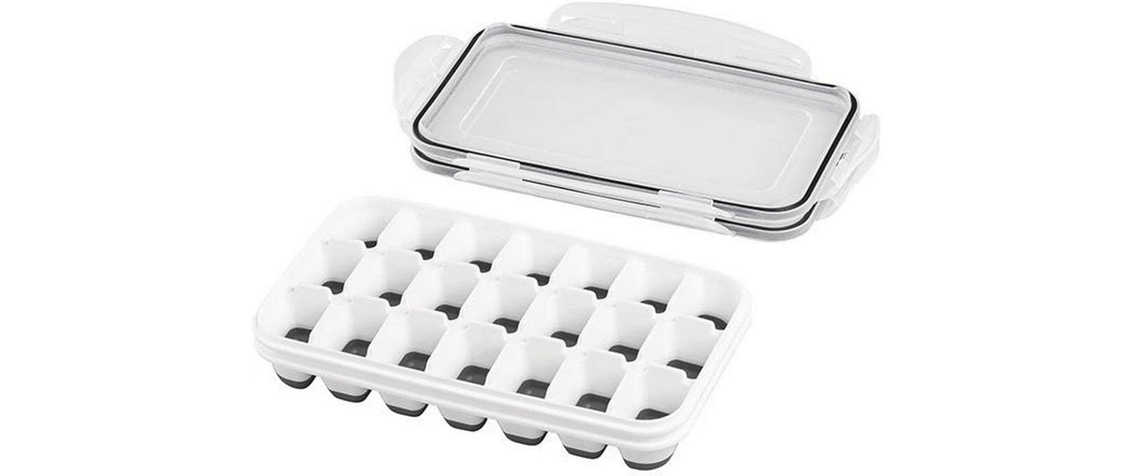 APS – Eiswürfelform mit Deckel, 15 × 25 × 4 cm, Polypropylen (PP), transparent/grau/weiss