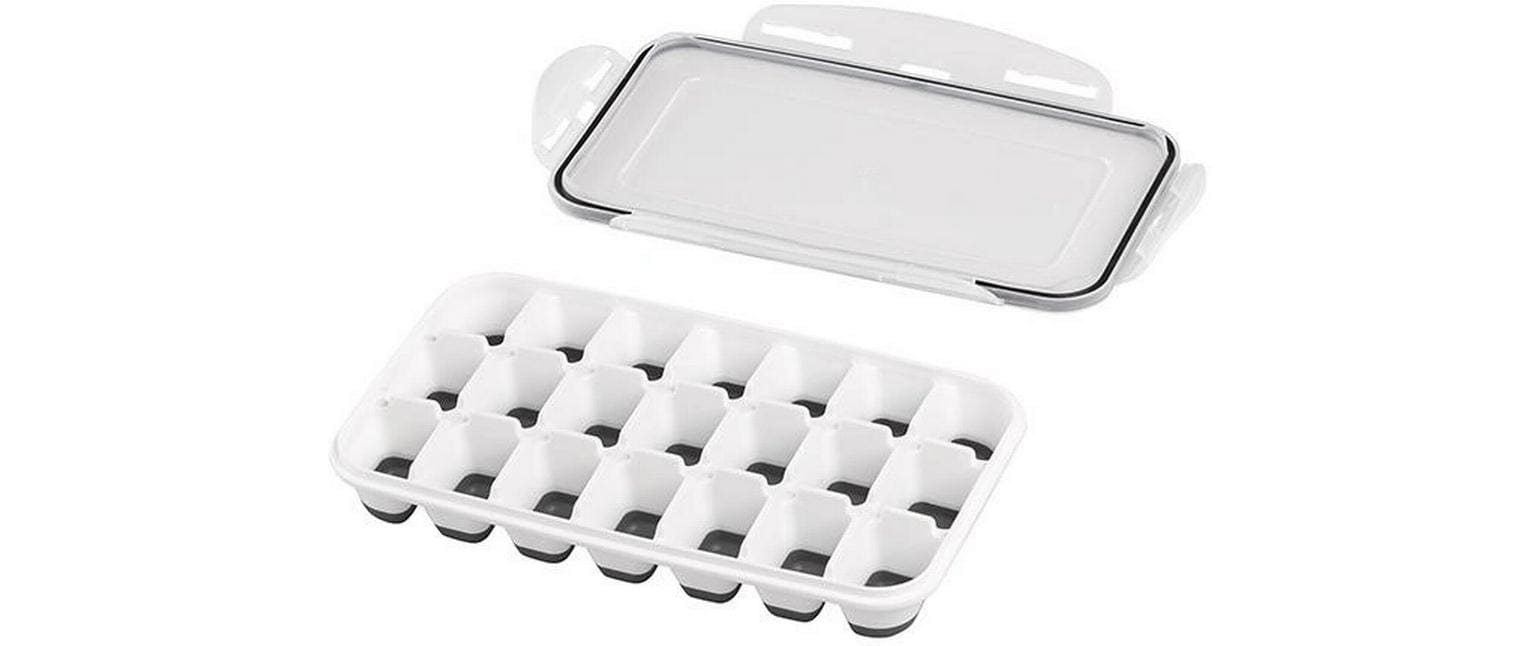 APS – Eiswürfelform mit Deckel, 15 × 25 × 4 cm, Polypropylen (PP), transparent/grau/weiss