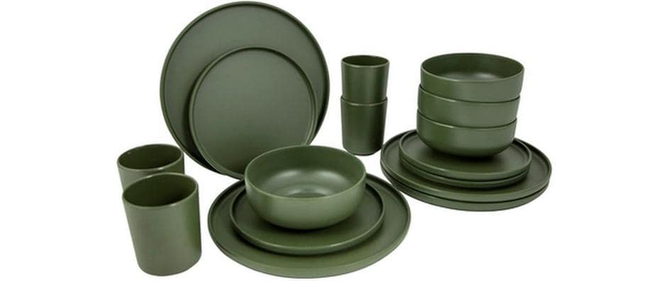 Bo-camp Geschirrset Industrial – 16-teiliges Set, 700 ml, Melamin, Anthrazit/Grün
