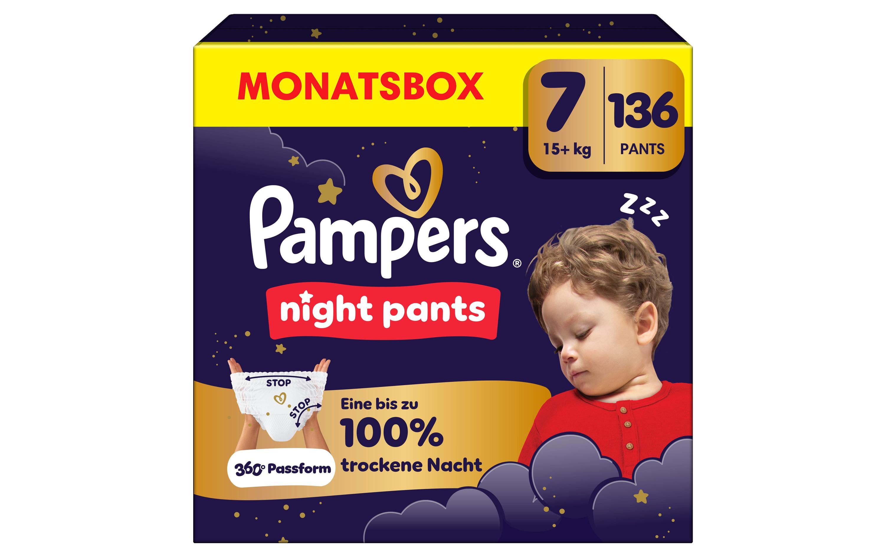 Pampers Windelhose Baby Dry Night Pants – Grösse 7 – 136 Stück – weiss
