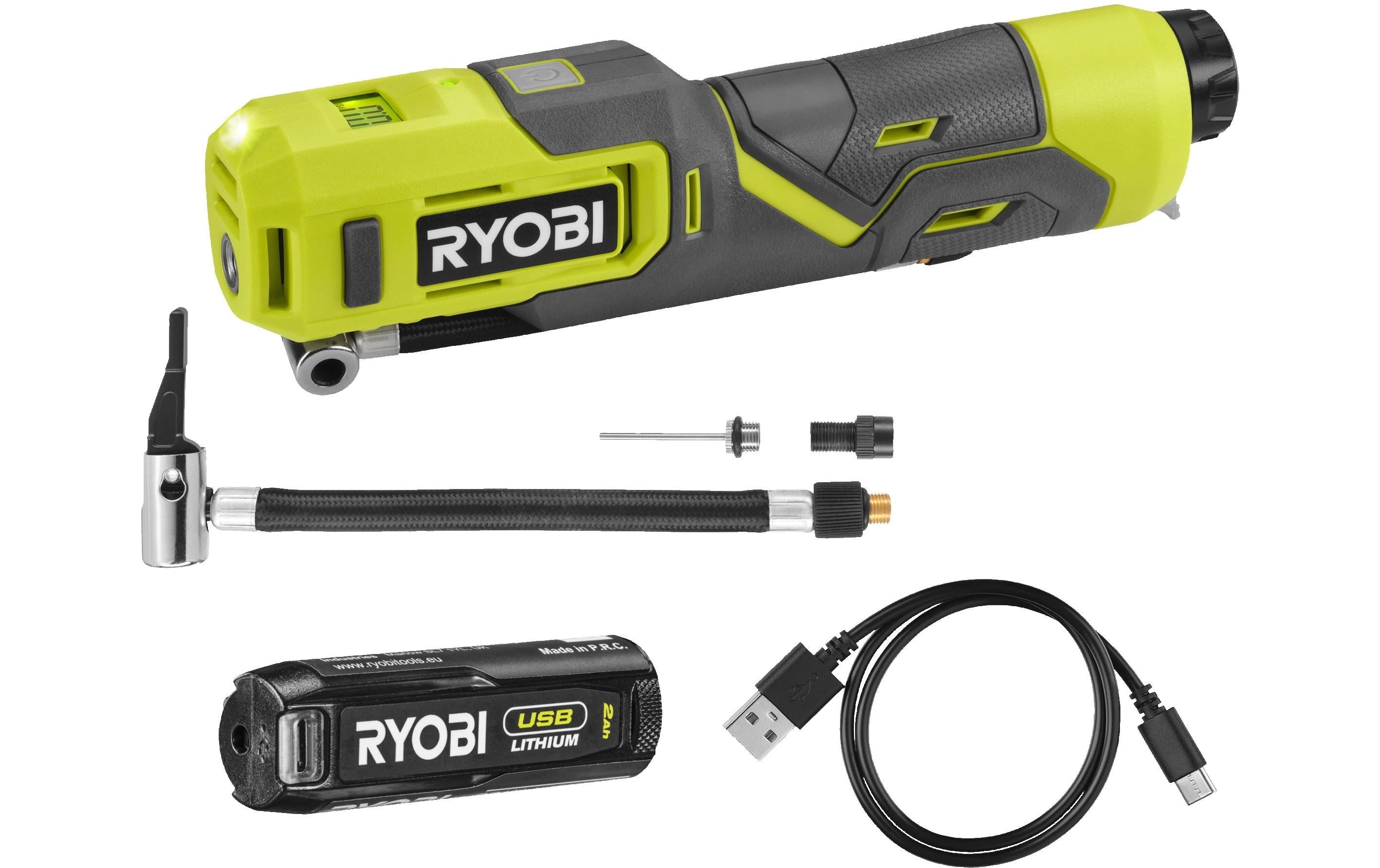Ryobi werkstatt RI4-120G Akku-Mini-Kompressor – 4 V – 7 bar – 1×2,0 Ah & Ladekabel – USB-C