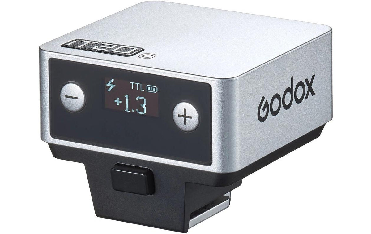 Godox iT20 C iFlash On-Camera Blitz – Leitzahl 10, 300 mAh Akku, 1,5 s Blitzfolgezeit – für Canon – Silber