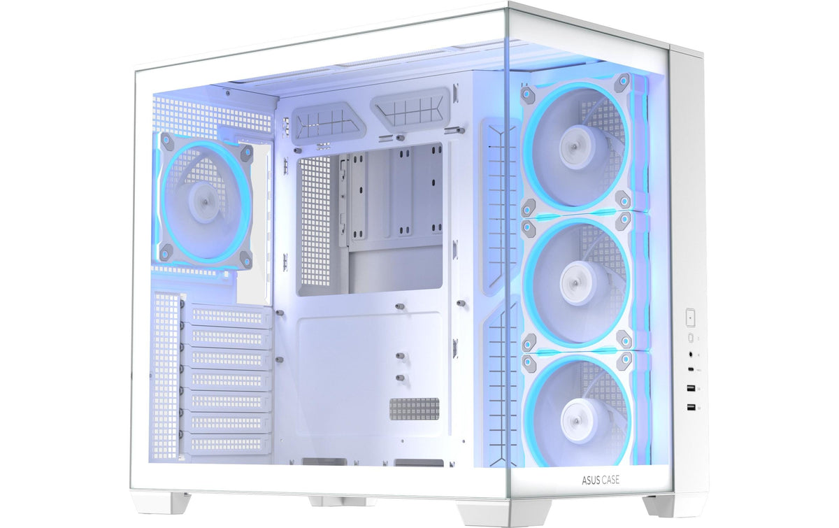 ASUS A32 PLUS TG ARGB WEISS – PC-Gehäuse – ATX/micro-ATX/Mini-ITX, Gehärtetes Glas, ARGB, ohne Netzteil