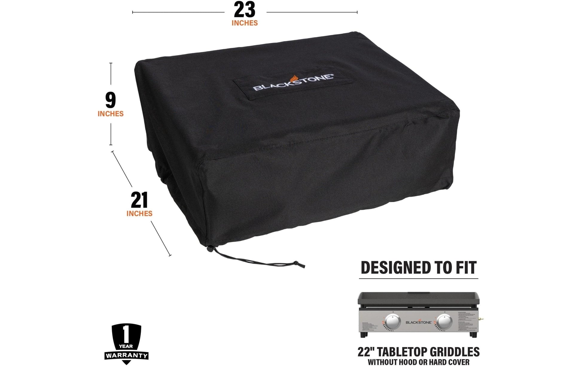 Blackstone Abdecktuch (Grill-/Raclette-Zubehör) – 59 × 45,7 × 20,3 cm, für Grills, Polyester, Schwarz