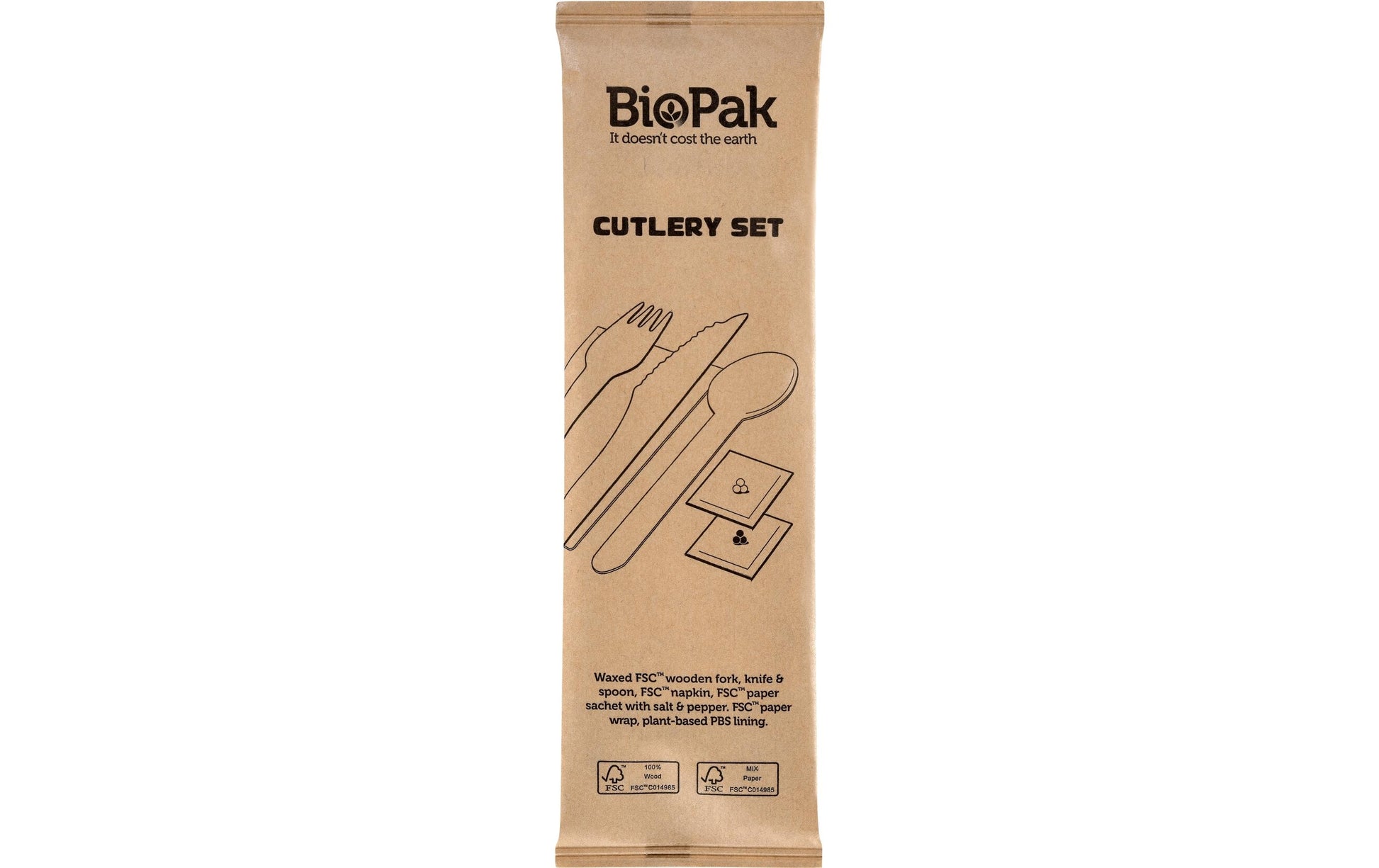 Duni Besteck-Set 6-teilig, Holz – 20,5 cm – beige/braun – 250 Stk.