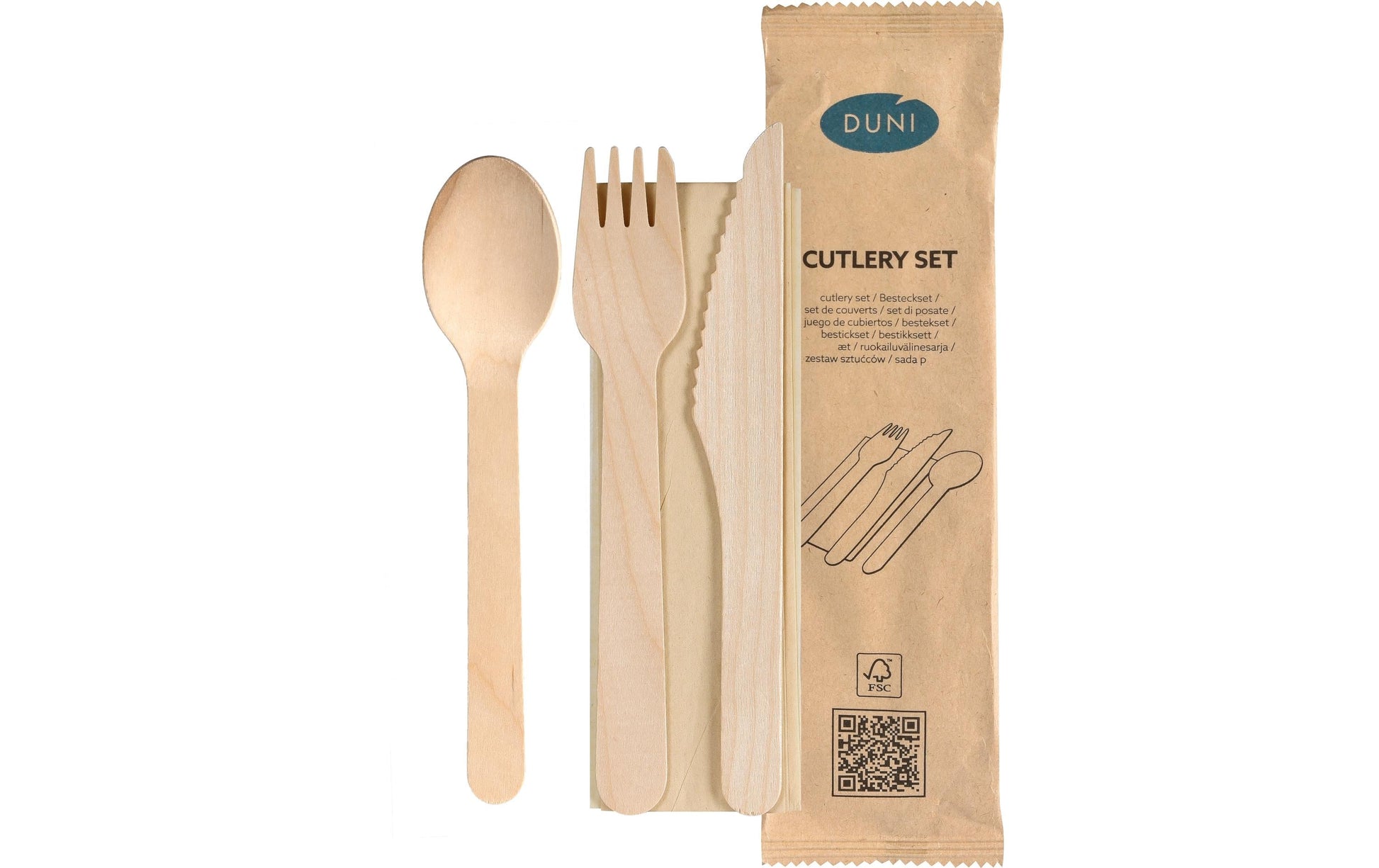 Duni Besteck-Set 4-teilig, Holz – 16,5/21,5 cm – 250 Stk.