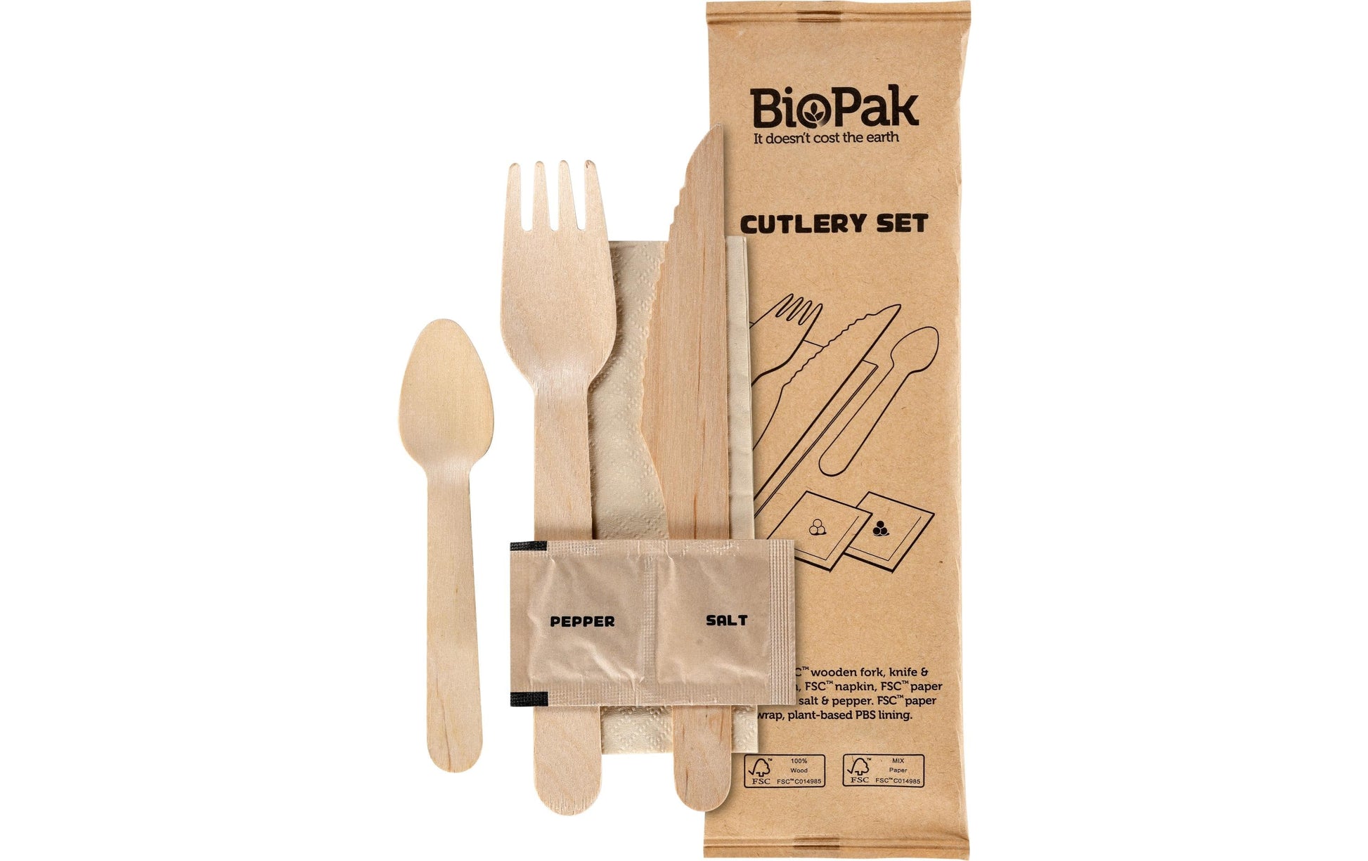 Duni Besteck-Set, Holz, Beige – 21 cm – 1 Stk.