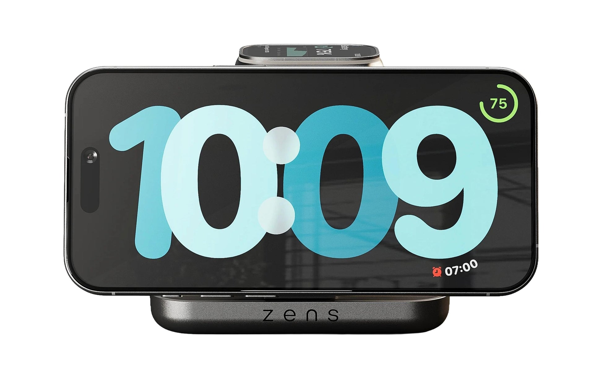 Zens Pro 2 2-in-1 Ladeständer – Qi2 – für Smartphone, Apple Watch – Schwarz