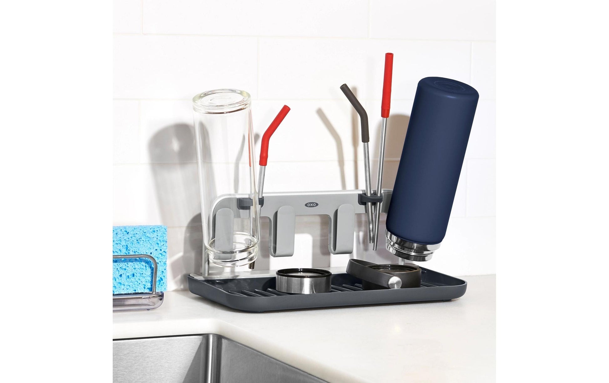 OXO Abtropfgestell 16,8 × 31,9 × 5 cm, Kunststoff/Polypropylen (PP), Grau, für Trinkflaschen