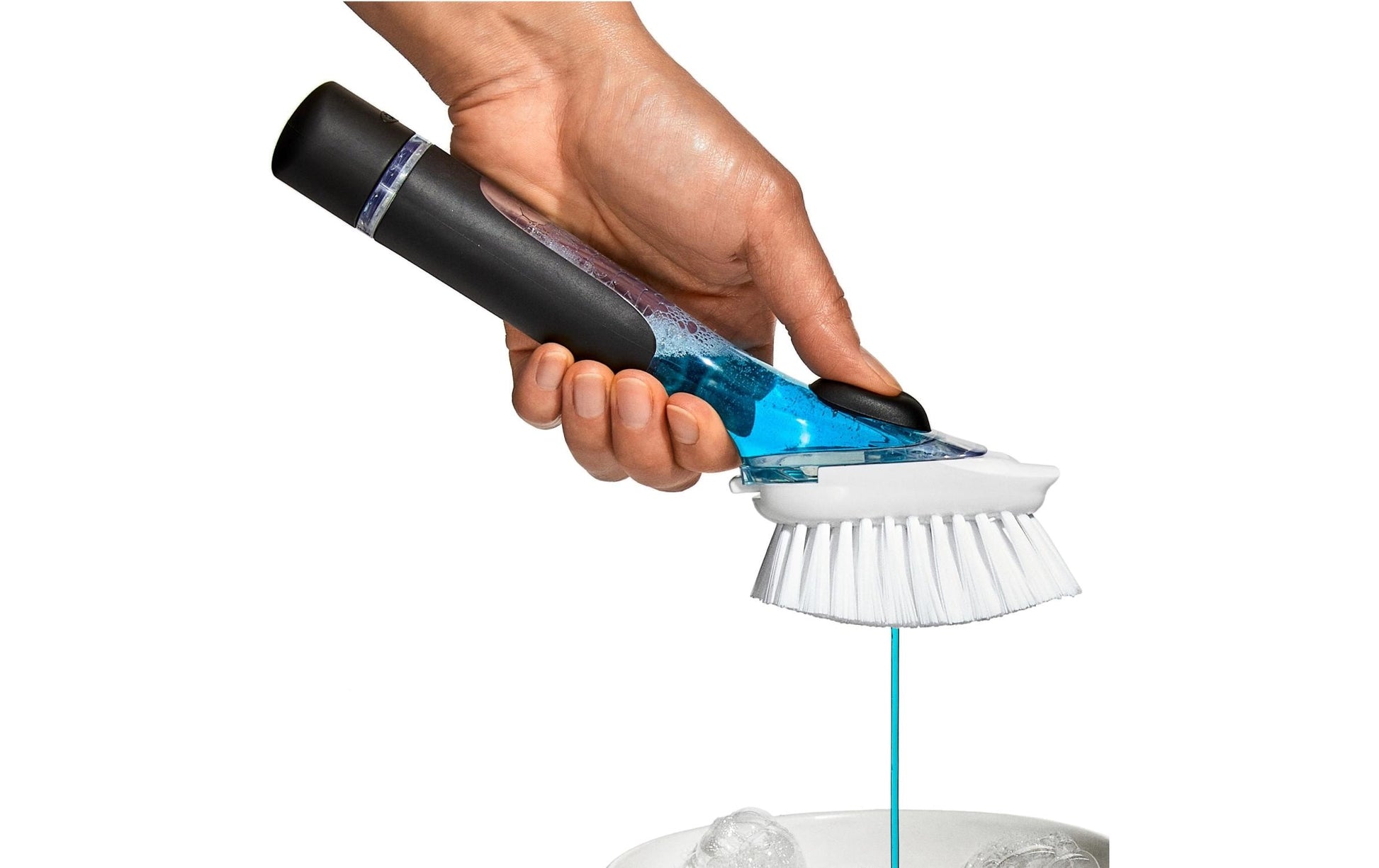 OXO Good Grips Abwaschbürste – Nylon, Kunststoff, 23,6 cm, Schwarz, mit Seifenspender, spülmaschinenfest
