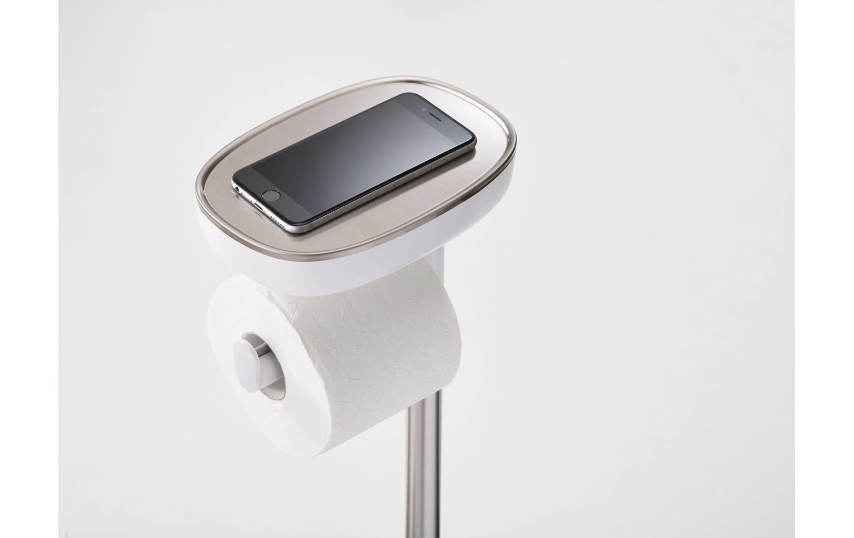 Joseph Joseph – Toilettenpapierständer – Edelstahl, Weiss, mit Bürste, 17,5 × 23,5 × 76 cm