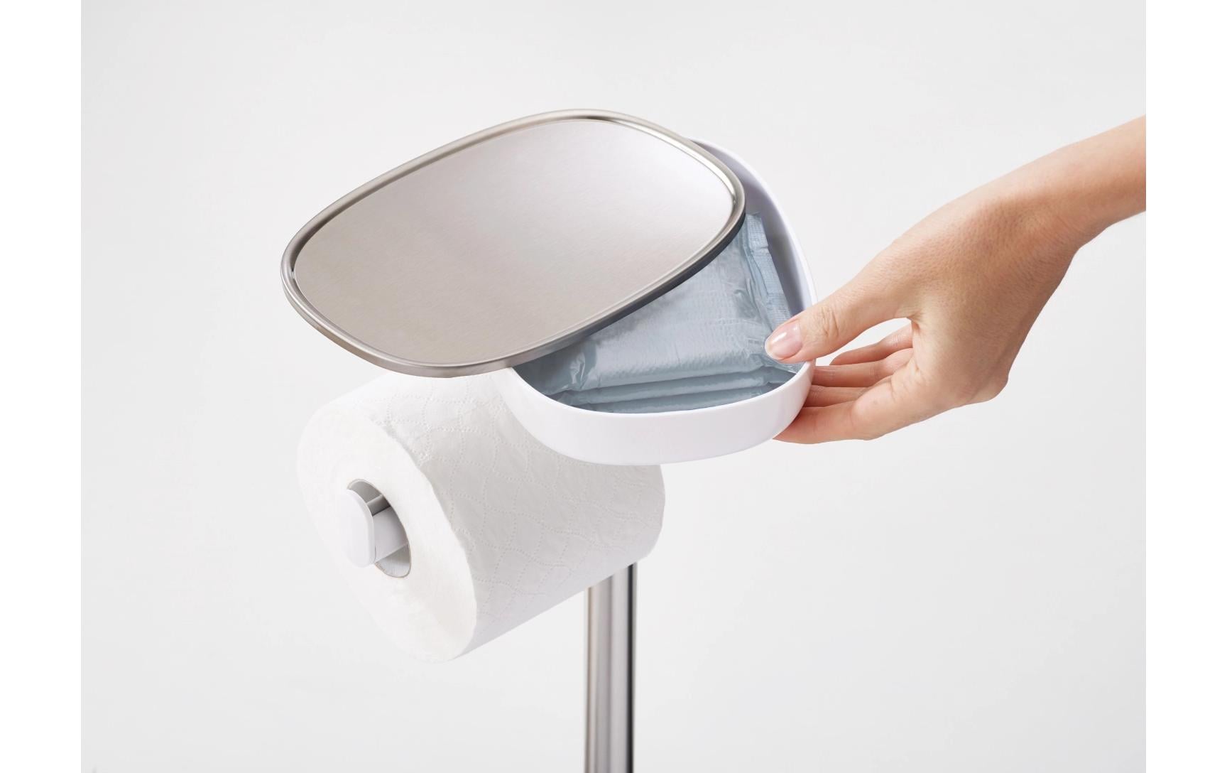 Joseph Joseph – Toilettenpapierständer – Edelstahl, Weiss, mit Bürste, 17,5 × 23,5 × 76 cm