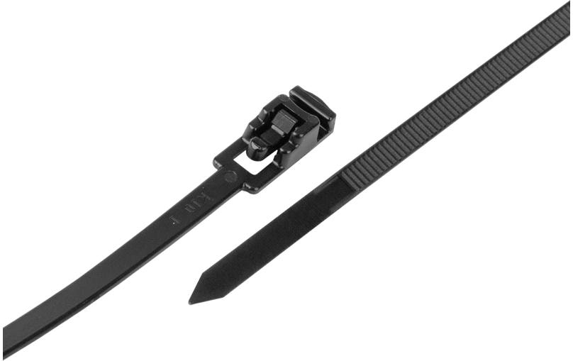 Steffen Kabelbinder, 204,5×4,5 mm, 100er-Pack, lösbar, wiederverwendbar, Klickverschluss, Nylon – schwarz