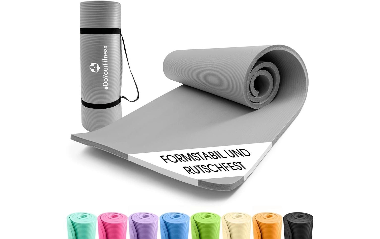 World Fitness – Fitnessmatte Yamuna – für Fitness, Gymnastik, Pilates, Yoga – 183 × 61 × 1,5 cm – grau