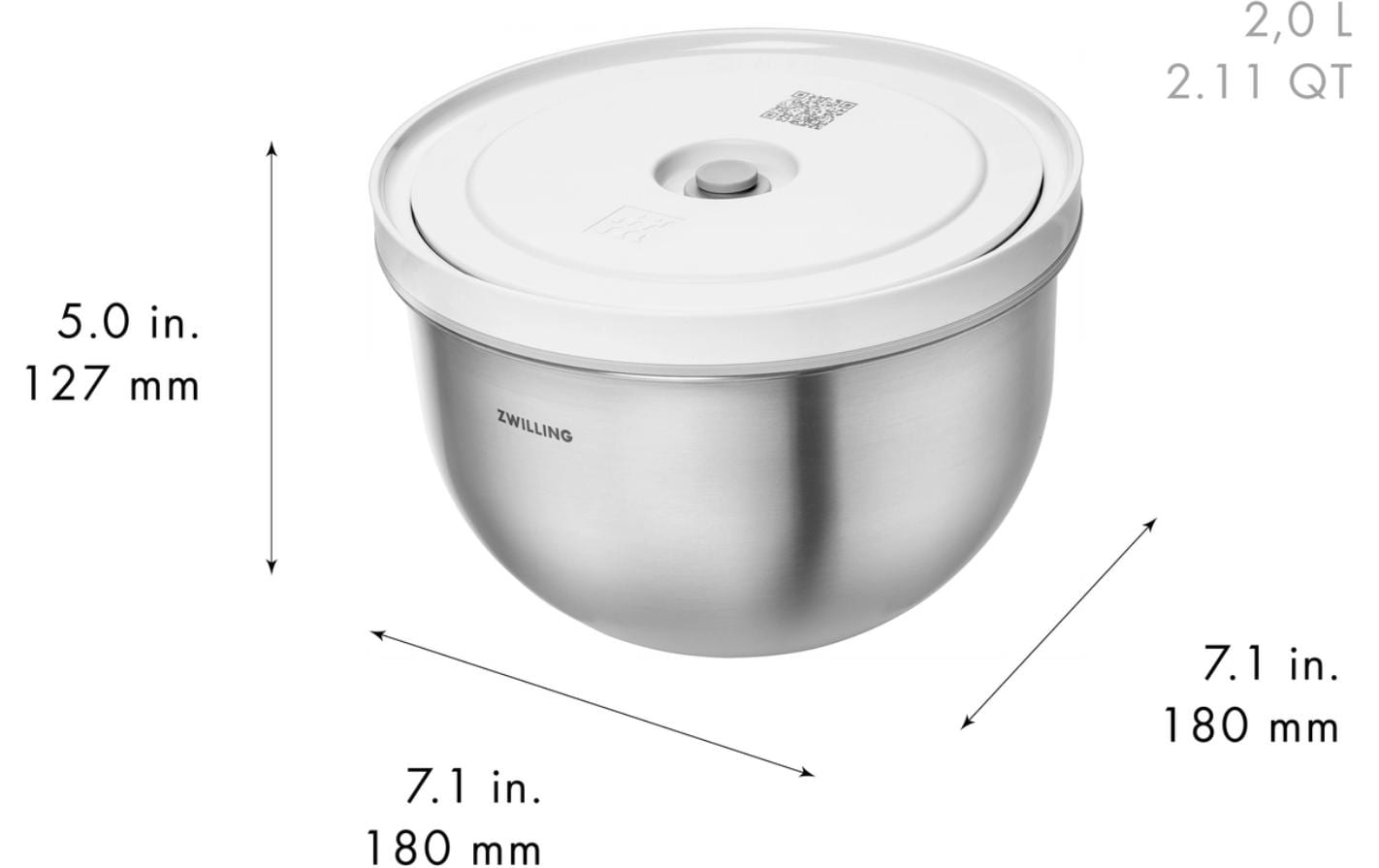 Zwilling – Vakuumschüssel Fresh & Save – 1,75 l, Ø 19,1 cm, für Fresh & Save Vakuum-System, Edelstahl, Silber