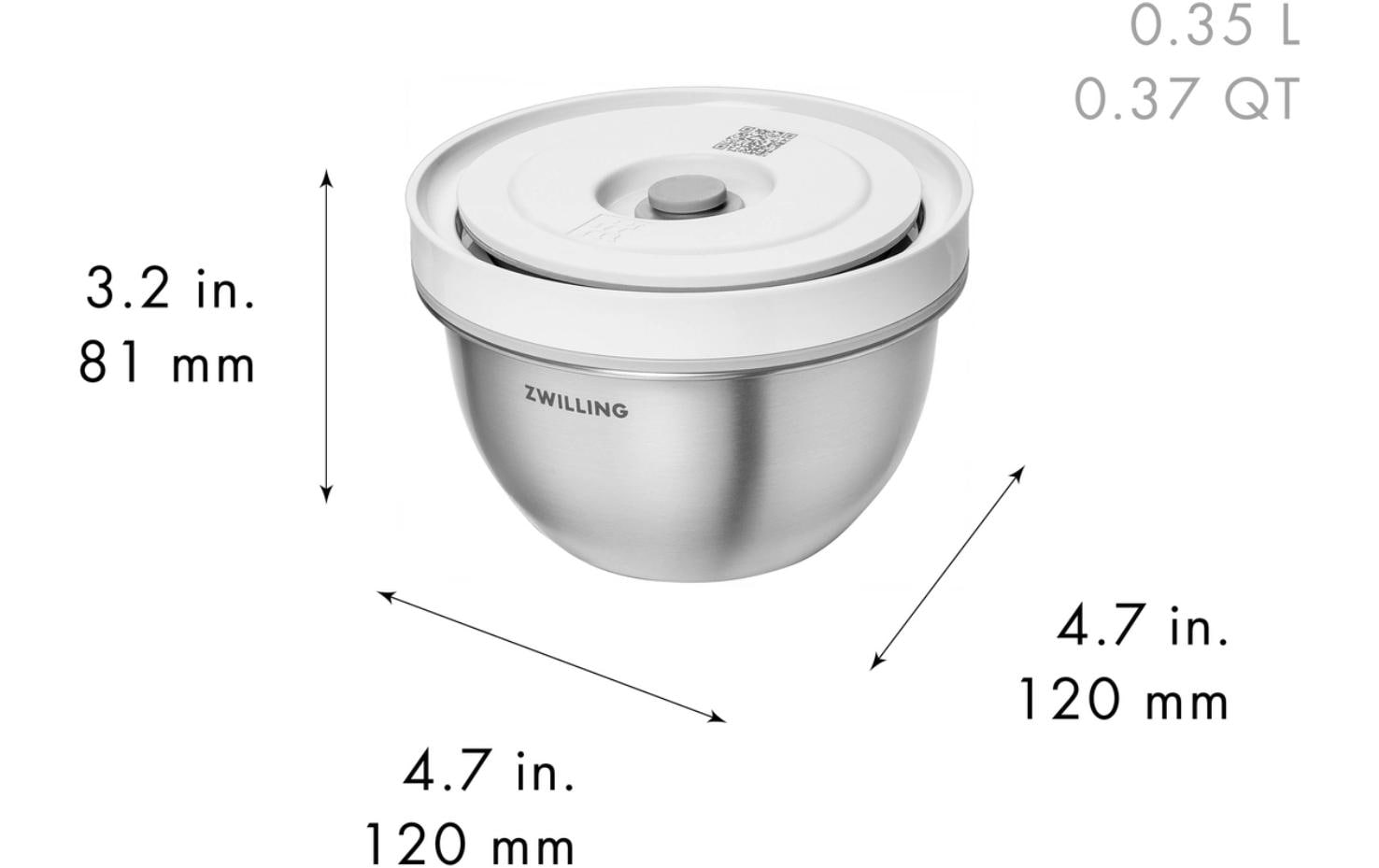 ZWILLING Vakuumschüssel Fresh & Save Bowls – 350 ml, Ø 12 cm – für Fresh & Save Vakuumpumpe, Edelstahl