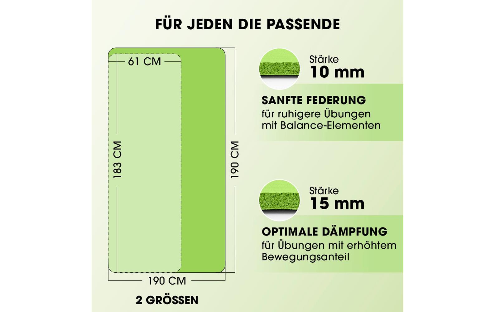 World Fitness – Fitnessmatte Yamuna – 1,5 cm dick – für Fitness, Yoga, Pilates – 183 × 61 cm – Grün